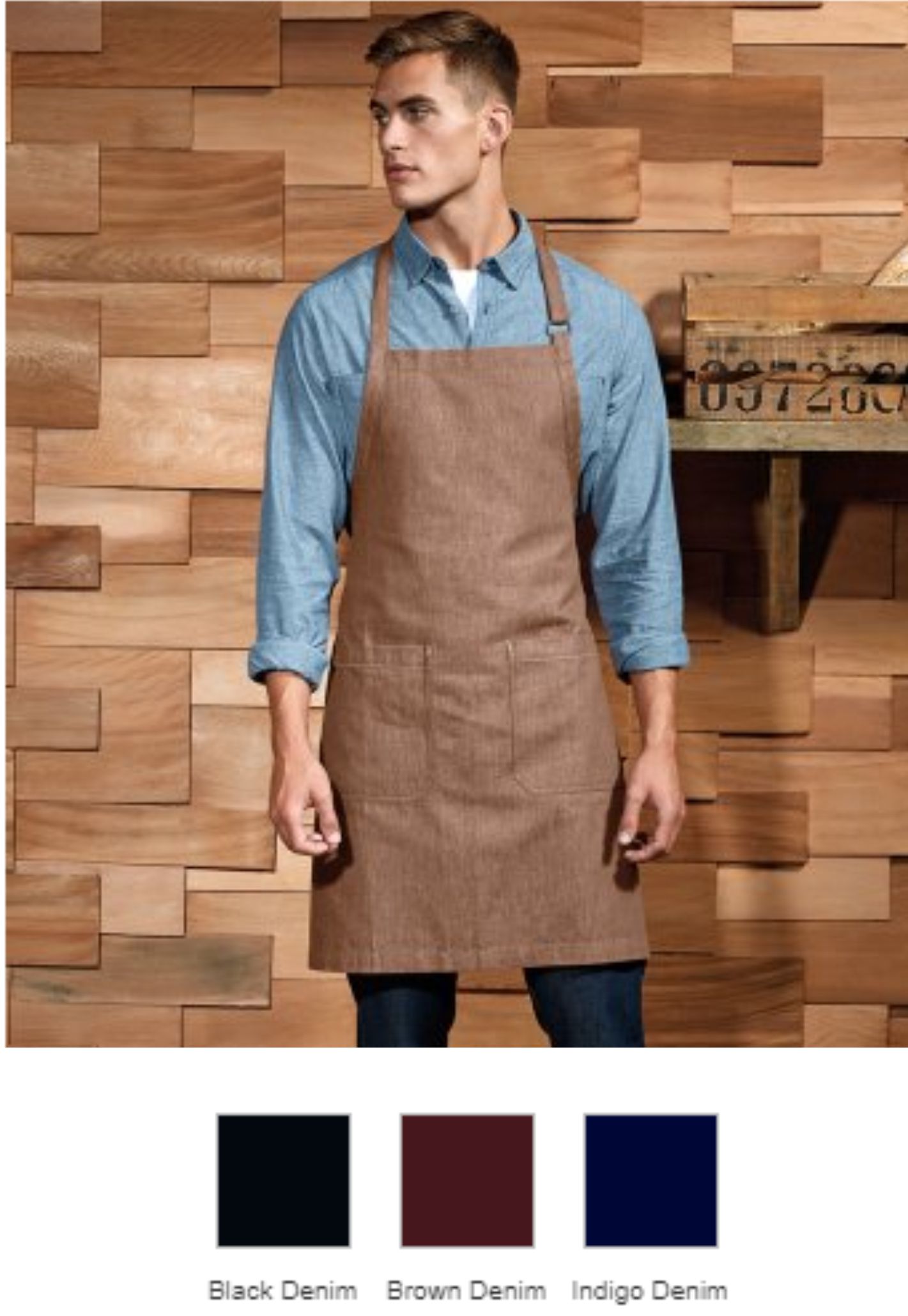 Premier PR113 Fairtrade Certified Organic Cotton Denim Bib Apron  Premier PR113 Fairtrade Certified Organic Cotton Denim Bib Apron